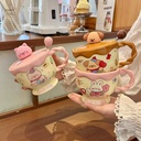Cartoon Rabbit Mug with Lid Spoon Handle High Temperature Resistant Cute Ceramic Large Capacity Couple's Water Cup for Children