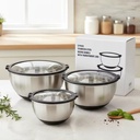 Wholesale In-Stock Set of 3 Stainless Steel Kitchen Salad Mixing Bowls with Transparent Lid
