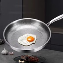 No Coating Triply Stainless Steel Fry Pan Hammer Pattern 8/10/12 Inch Cooking Pan 20/24/28cm Titanium Frying Pan Metal Material