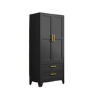 Modern Tall Black Steel Metal Armoire Closet Adjustable Hanging Rods Tool Storage Cabinet