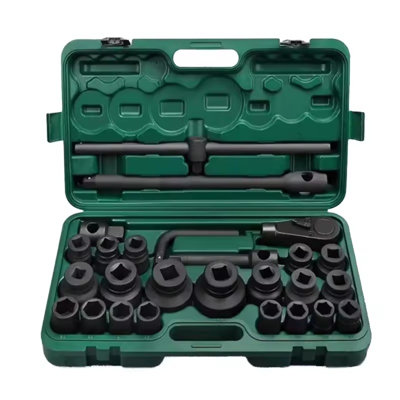 26Pcs Heavy Socket Set 3/4" Drive Deep Impact Socket Set With Ratchet Wrench Head and Curved Lever Wrench