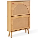 Shoe Storage Cabinet 2 Flip Drawers Rattan Door Entryway Living Room Organizer Modern Design