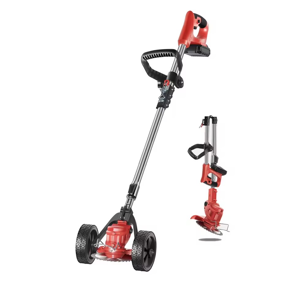 DIY KHC Red+Black 21V Li-ion Battery-Powered Collapsible Hand Push Lawn Mower with 500W Copper Brushless Motor and Metal Blade