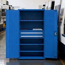 Workshop Metal Storage Cabinet with Full Pegboard, Drawer & Multi Shelves, for Factory Machining Tools