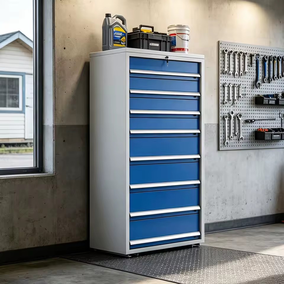 Upright Fixed Industrial Tool Chest, Multi-layer Full Extension Drawers, Anti-rust Steel Frame for Garage Parts Organizing