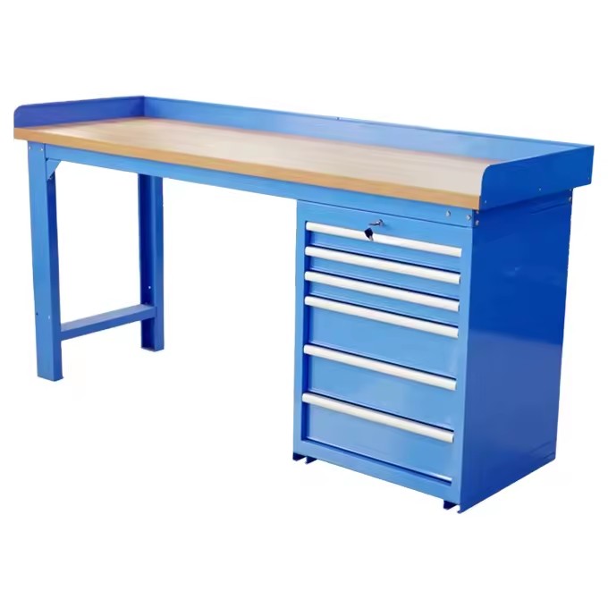 GL204 Bule Heavy-duty Steel Workbench With Wooden Top Work Bench