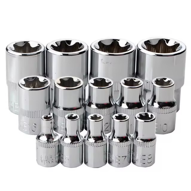 Factory Direct 3/8" E6-E20 E-Torx Star Chrome Vanadium Steel Mirror-finish Socket Set With Storage Rail