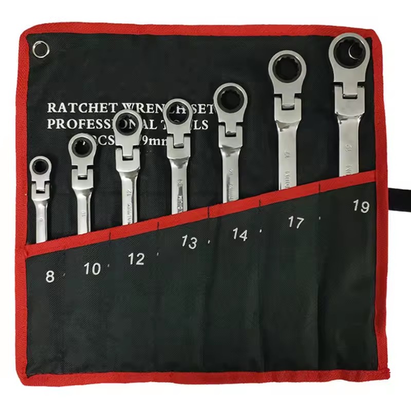 7pcs Combination Ratchet Wrench Set 8-19mm with Keys and Gear Ring Reversible Steel Hand Tool for Car Auto Repair