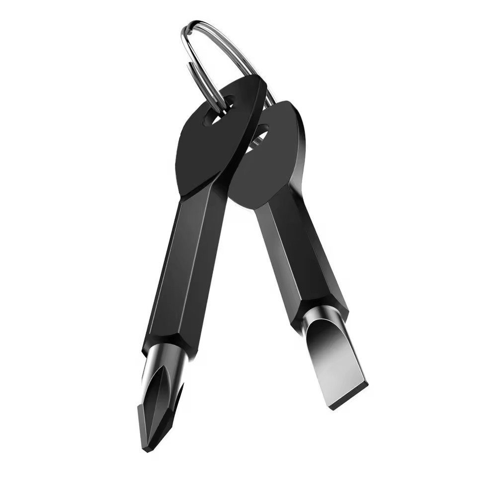 1 Set Mini EDC Multifunction Steel DIY Phillips Bit Screwdriver Key Shape Keychain Pocket Repair Tool OEM