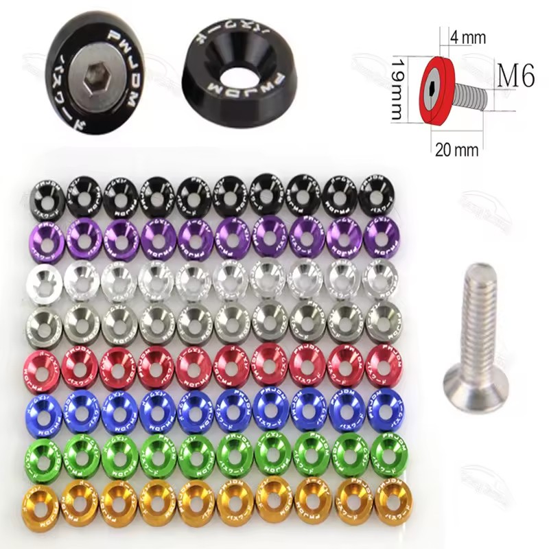 M6 DIN Inch Aluminum 10 Pairs/Pack Car Hex Fasteners Fender Washer JDM Bumper Engine Concave Screws