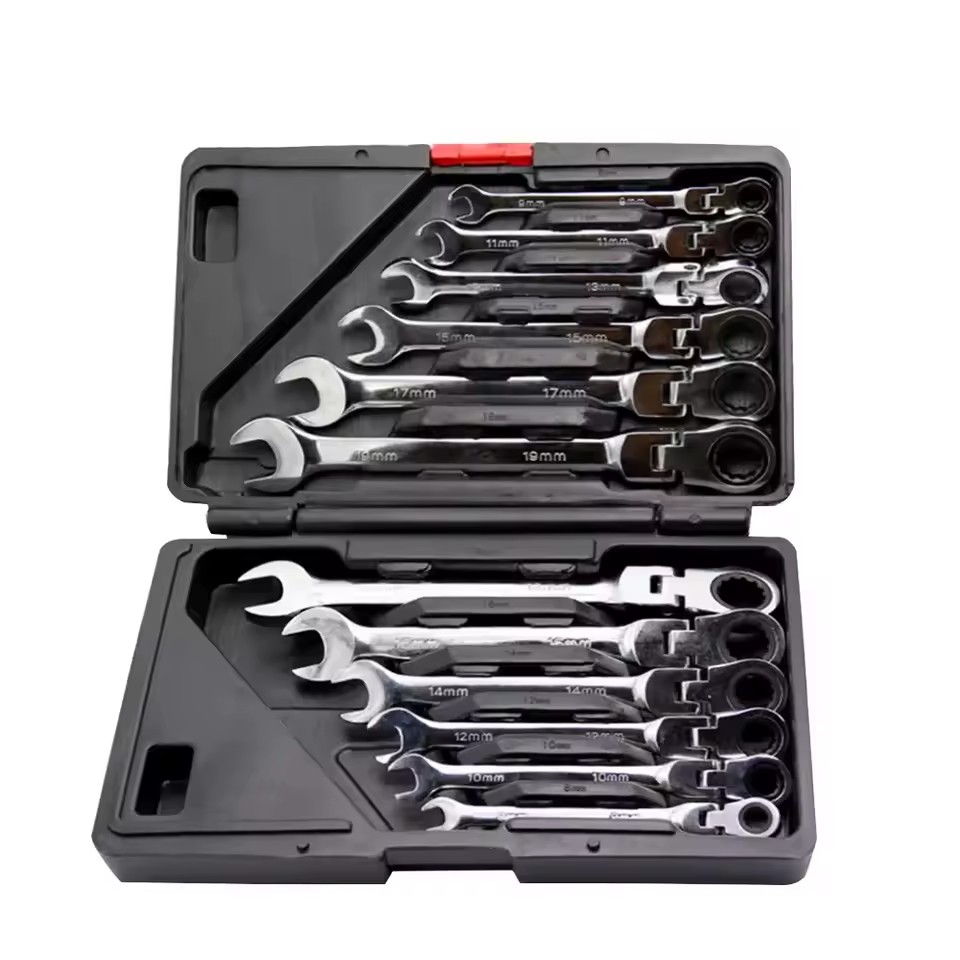 12pcs Set Flex-Head 72 Teeth Ratchet Wrench Chrome Vanadium Steel Industrial Grade DIY Socket Wrench for Repairing Boxed