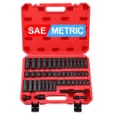 48 Pcs 6 Point 3/8" Drive Impact Socket Set Standard SAE and Metric Size Cr-V With Ratchet Handle Extension Bar Universal Joint