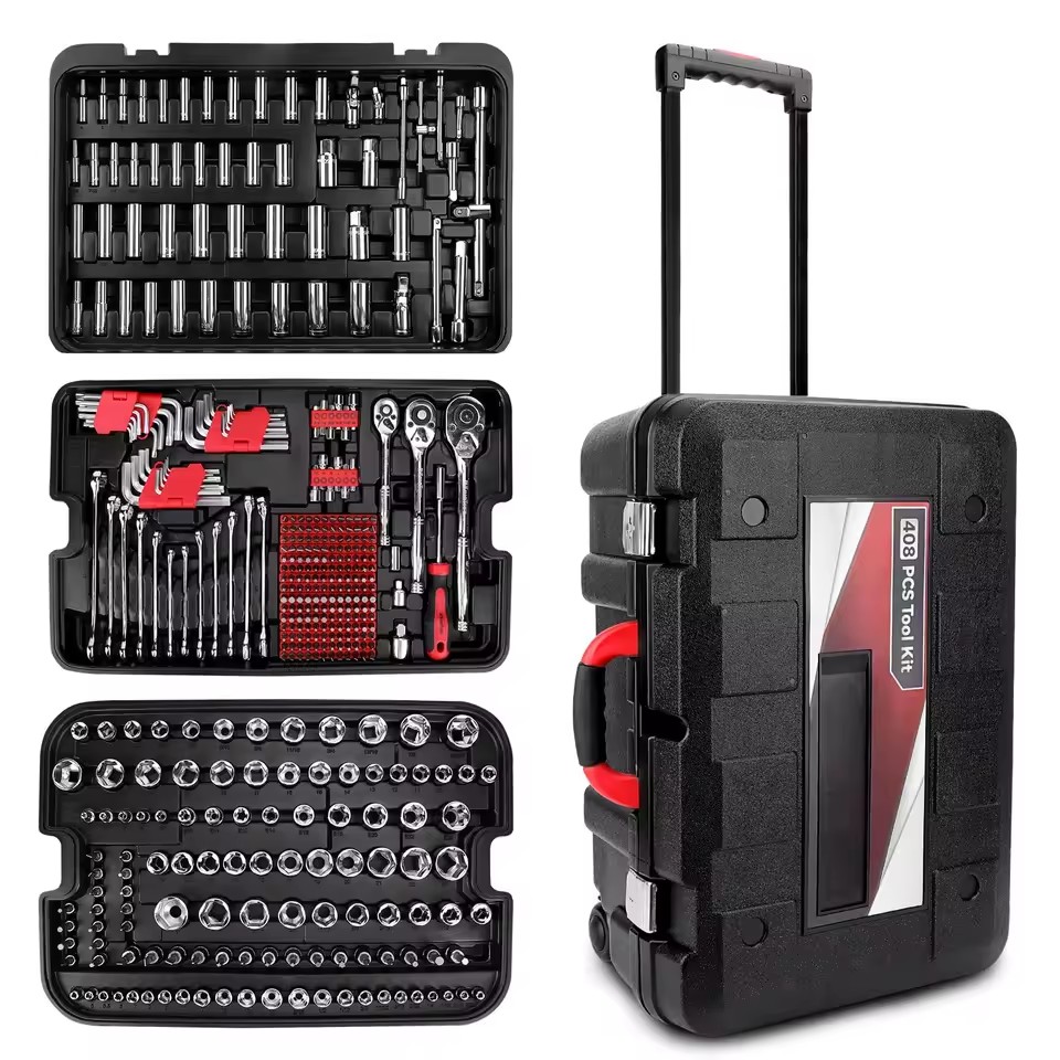 408Piece Heavy Duty Mechanic Tool Set Storage Case Hand Tools Including Combination Home Automotive Bike Projects