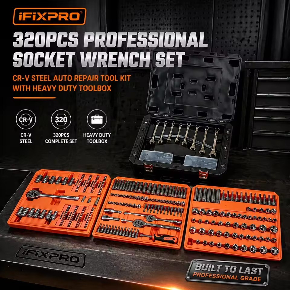 320-Piece Professional Mechanic Tool Set 1/4" 3/8" 1/2" Drive Socket Wrench Set with 3-Drawer Storage Case OEM