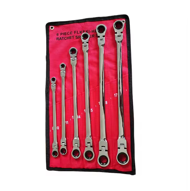 Metric 8mm-19mm Extra Long Gear Ratcheting Spanner Set Extended Handle with Flex Head Durable Double Box End Wrench Set
