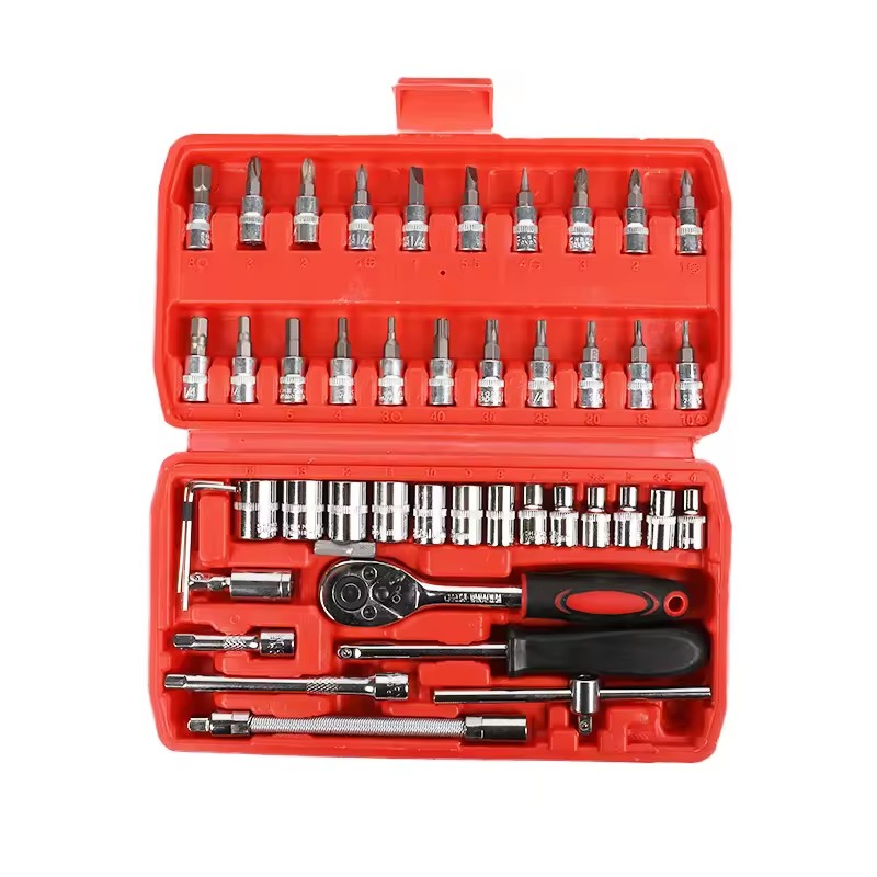1/4 Inch Wrench Socket Set 46pcs Bothway Ratchet Wrenches Car Motorcycle Repair Hand Tool Ratchet Wrench Socket Set