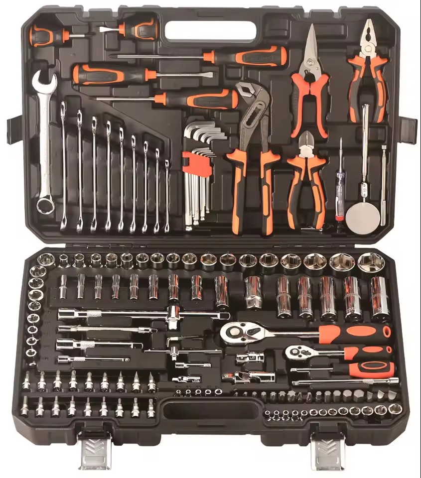 142 Pcs Professional CR-V Steel 1/4" 1/2" Socket Wrench Set Mechanic Combination Hand Tool Kit with Storage Toolbox Case