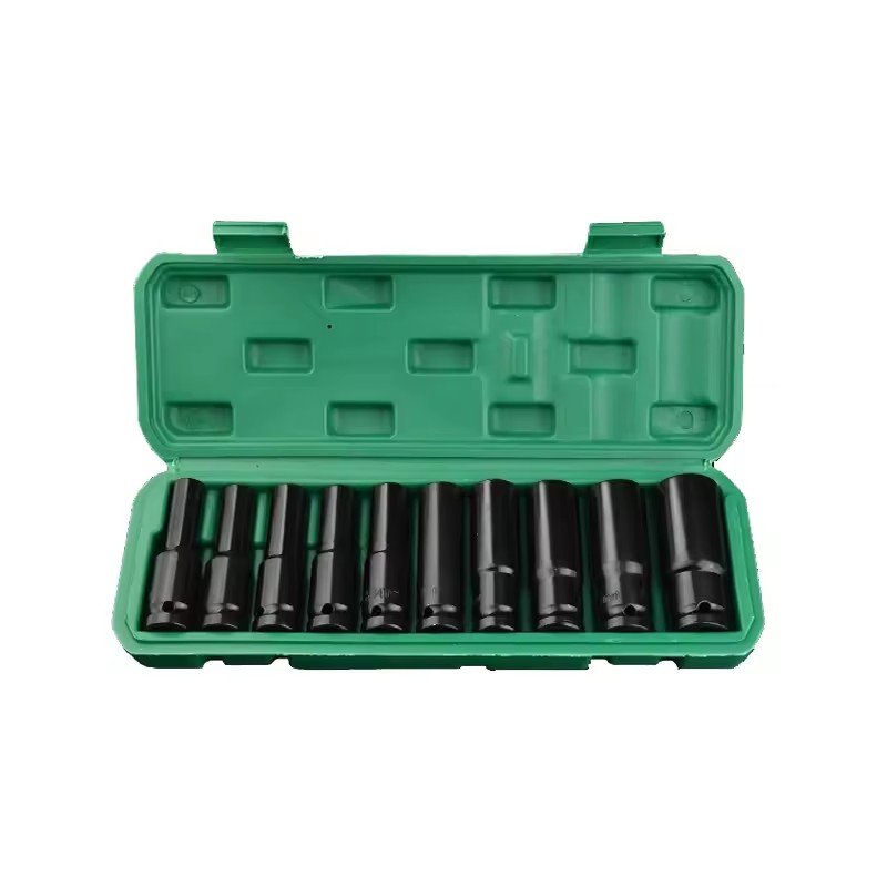 10pcs Black Long Style Hexagon Socket Wrench Set 8-24mm Electric Wrench Tool OEM Customizable Car Repair Tools with Box