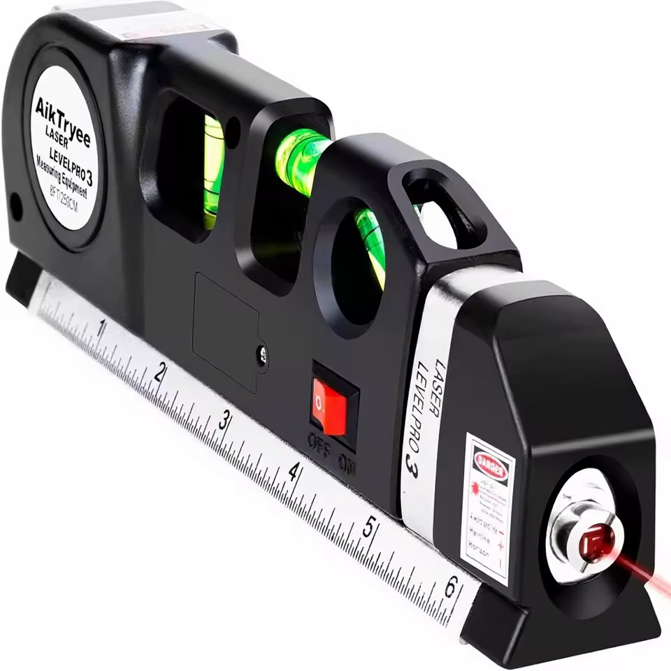 Multipurpose Laser Level Kit Cross Line Beam Tools 8ft/2.5M Metric Ruler for Picture Hanging Tile Wall Alignment-AikTryee