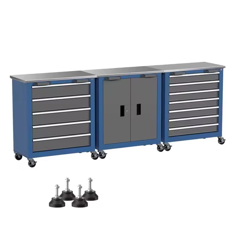 Combination Tool Box with Lock 5/7 Drawers/2 Doors Wheels Padded Legs 330 lb Capacity Side Opening Tool Cabinet