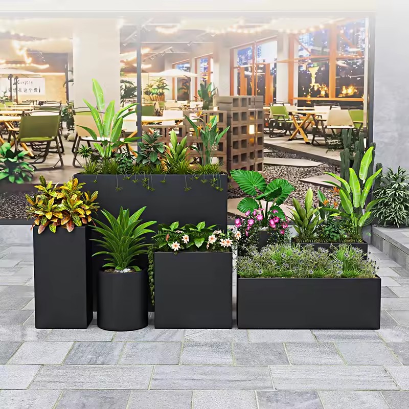 Factory Supply Long Outdoor Tall Rectangular Aluminum Powder Coated Planter Box with Drainage Hole for Home & Garden