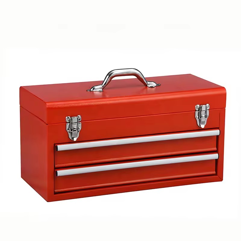 19 Inch Large Tool Box 2 Drawers Red Mental Tool Box with Ball Bearing Slide for Storage Tools Put