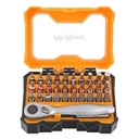 32pc 1/4 Hex Shank Metric Driver Screwdriver Bit Set Including Mini Ratcheting Wrench Security Torx Bits Compact Case Steel OEM