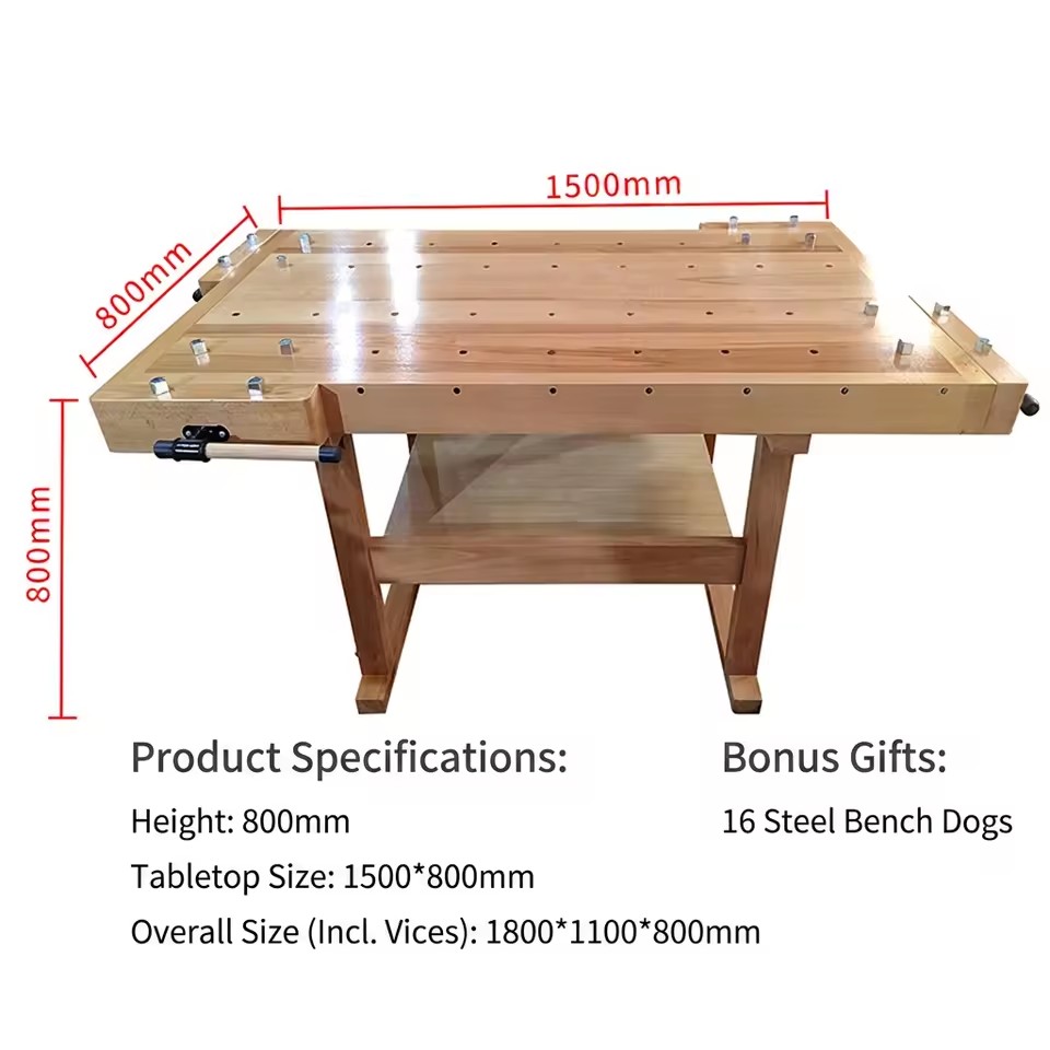 Woodworking Bench 1500x800mm Maple Wood Workbench With Clamp For DIY And School Use