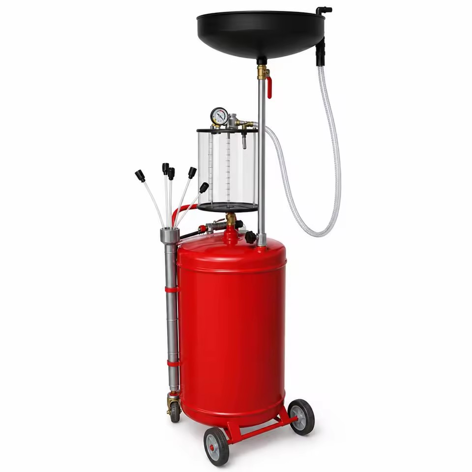 Professional 80L Pneumatic Oil Pumping Unit for All Vehicle Fluid Extraction 1550mm Height Adjustable Drainer Basin CE Certified