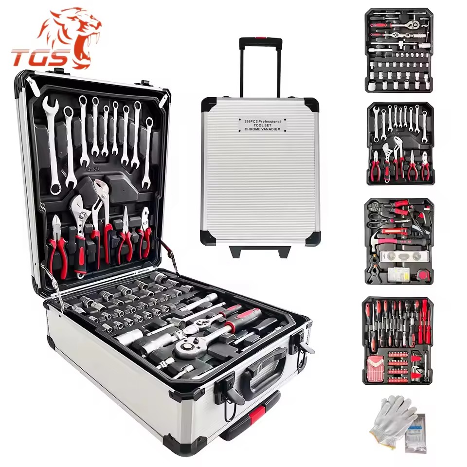 TGS 187Pcs Hand Tool Set Complete ToolBox Trolley Aluminum Storage Case Tool Kit Suitcase With Wheels