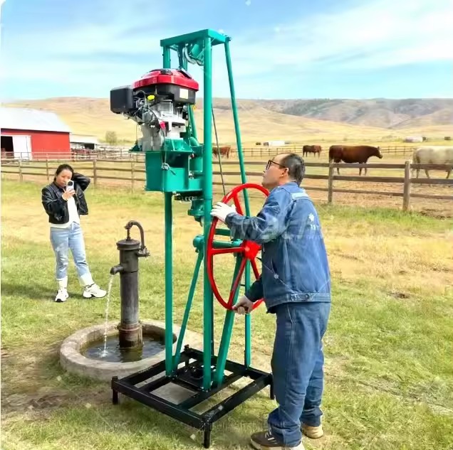 Dolphin Gasoline Water Well Drill Rig 5HP 80m with Gearbox and Pump-Hand Rack Mobility for Agricultural & Livestock Use