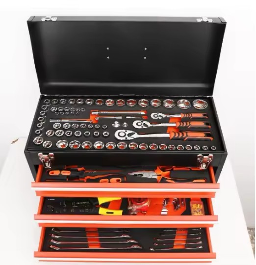 Factory Direct Sales Tool Set 408-Piece Tool Box Portable Three-Drawer Small Self-Locking Tool Box