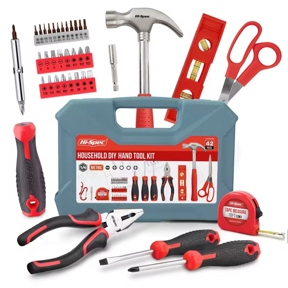 42pc DIY Home & Office Hand Tool Kit Basic Set for Household Repairs in a Portable Hard Case Tool Box-OEM Customizable