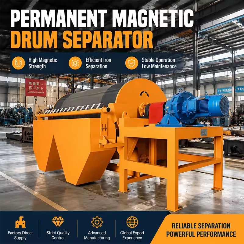 Large Size Custom Wet Permanent Magnetic Drum Separator Mineral Processing Magnetic Separation Machine for Concentrating Plant