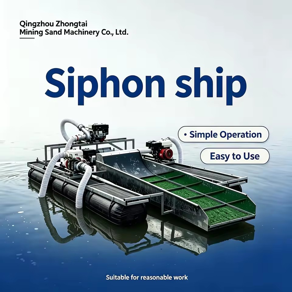 Siphon Ship Portable Alluvial Gold Dredger High Recovery Rate Gold Washing Boat for Narrow River Gold Mining