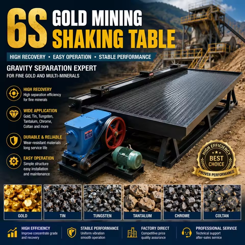 6S Gold Mining Shaking Table High Recovery Gravity Separator Machine Gold Tin Tungsten Tantalum Chrome Ore Mineral Processing