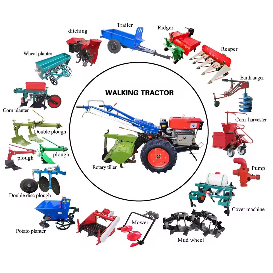 2WD 12HP Diesel High Productivity Mini Agricultural Walking Tractor Core Engine Gearbox Components New Plow
