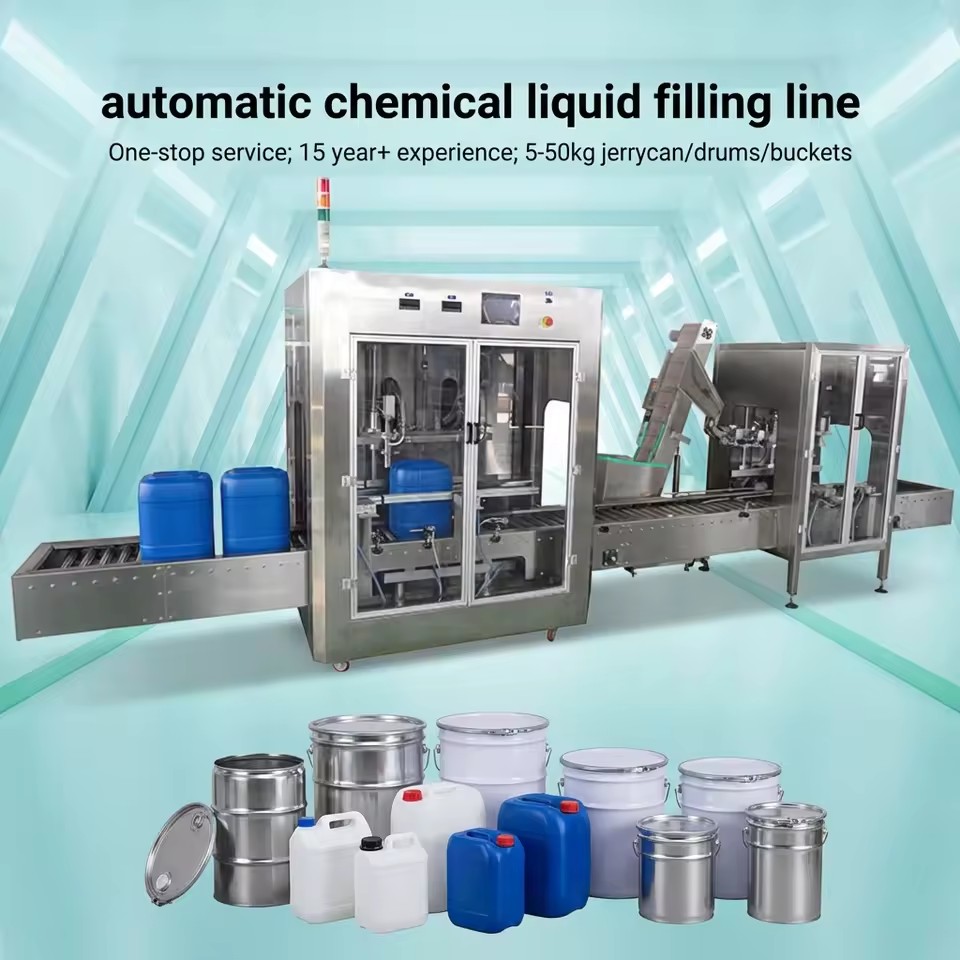 Automatic 5-35 Liter Viscous Liquid Line for Chemical Fertilizer Pesticide Drums PLC Control Stainless Steel Construction