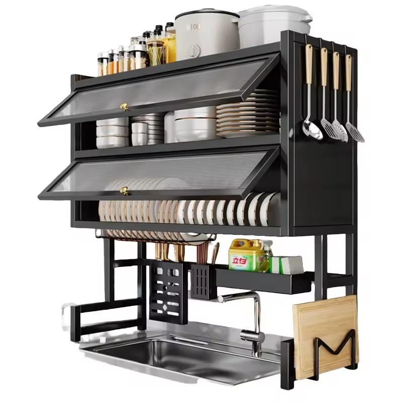 Multi-Functional Double Modern Steel Dish Drying Storage Organizer Rack Kitchen Sink Cabinet Drain Shelf Stand Cleaning Tools