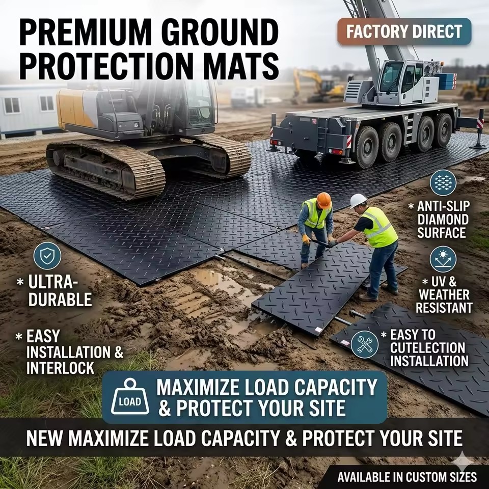 4x8 HDPE Temporary Road Mat for Excavator & Truck-Eco-Friendly Flexible Ground Protection for Construction Mud or Grass Parking