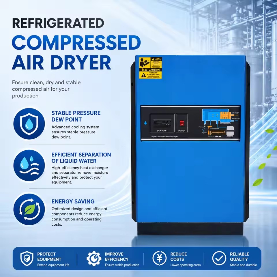 Energy-Saving Refrigerated Compressed Air Dryer Flow Rate 1-110Nm/min Low Power Consumption Low Noise Dew Point Stability