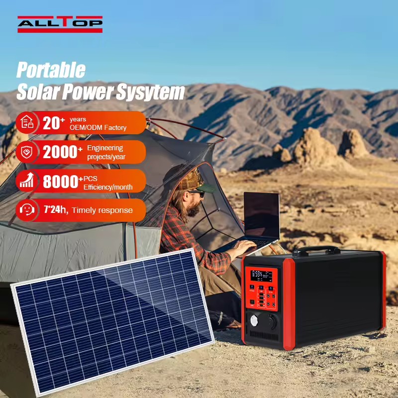 Hot Selling off Grid Energy Saving Camping Home Use 1000W/1500W/2000W LiFePO4 Metal MPPT/PWM Outdoor Solar Energy System