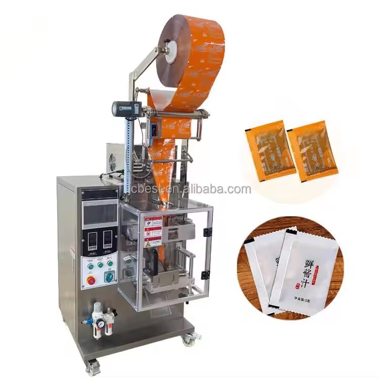 Automatic Vertical Liquid Wrapping Filling Sealing Machine Labeling Pouch Food Beverage (PLC Controlled) 20bag/min Film Plastic