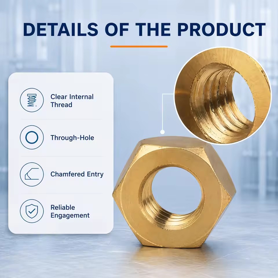 M4 M5 M6 M8 M10 M12 M14 M16 Grade 4.8 Copper Brass Hexagon Threaded Hex Nut DIN 934 Fasteners for Machinery Industrial Assembly