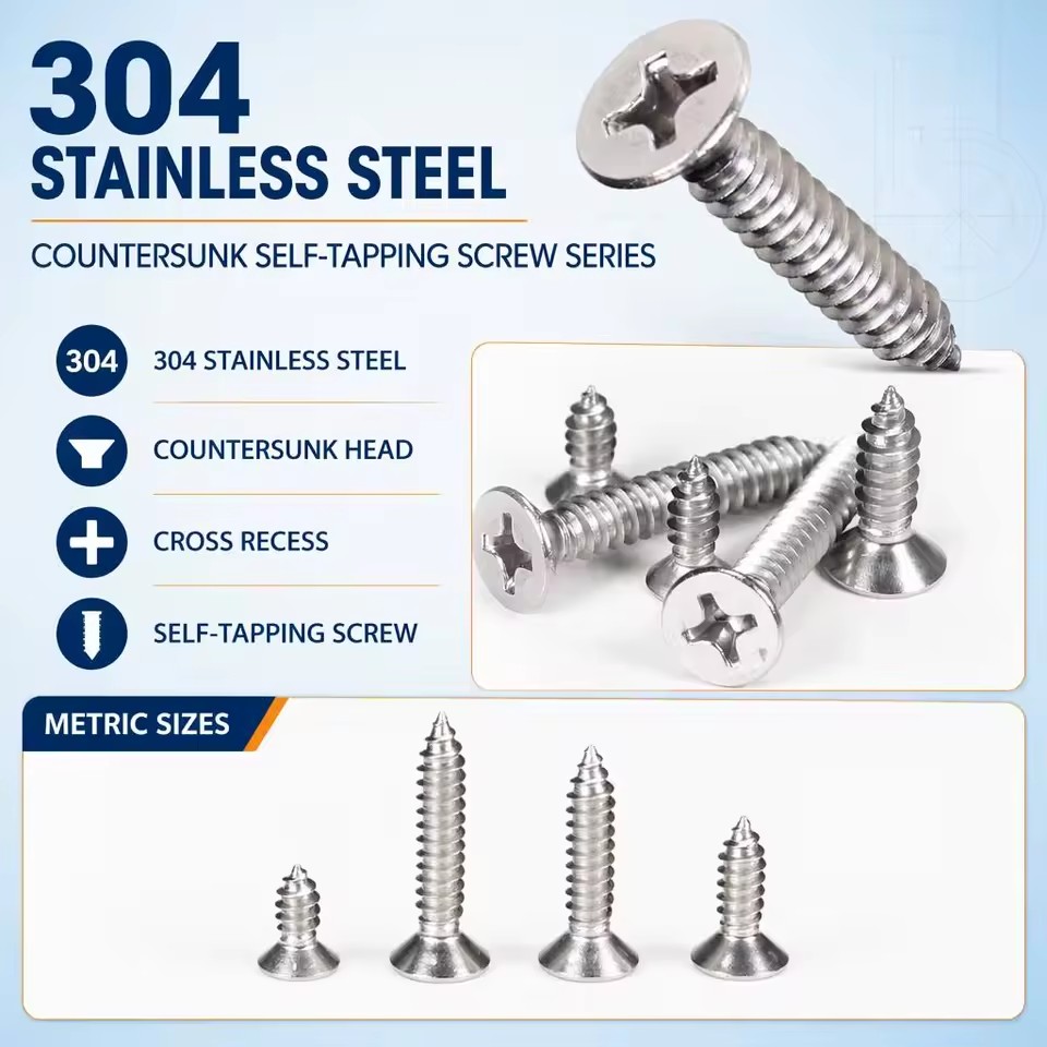 304 Stainless Steel KA Screw Countersunk Cross Head Self Tapping Screw KA Self Tapping Screws for Wood Plastic