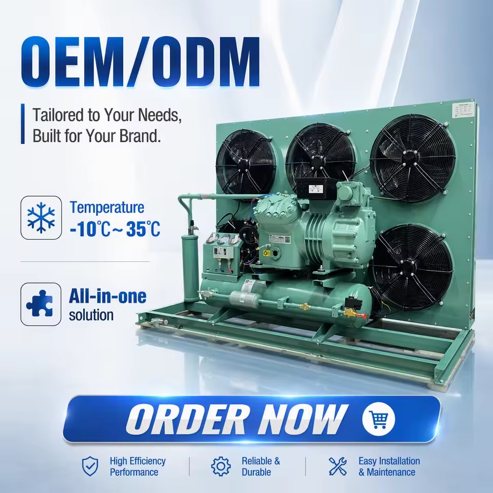 Energy Saving H-Type Piston Compressor Condensing Unit for Low Temperature Cold Room Freezer Vegetable Meat Storage R404A/R507