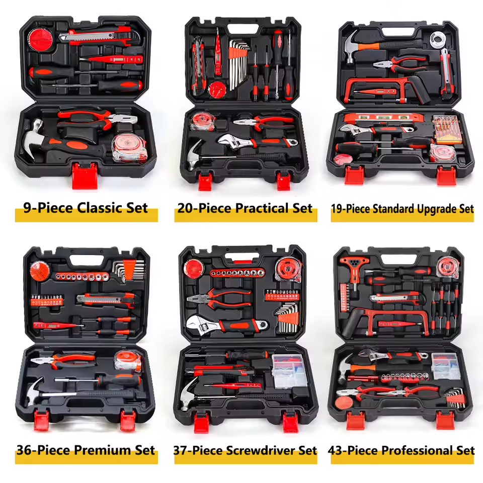 Professional Hardware Tool Set Claw Hammer Pliers Level Tool Carbon Steel Heavy Duty Home Repair Kit Hard Case for Maintenance