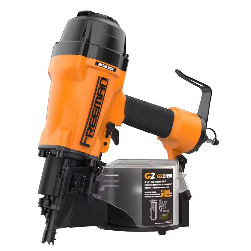 Freeman FMCN90 Industrial 15 Degree Siding Coil Nail Gun 90MM Pneumatic Wood Furniture Pallet 3 1/2 Inch 1 Nail Nails/Second