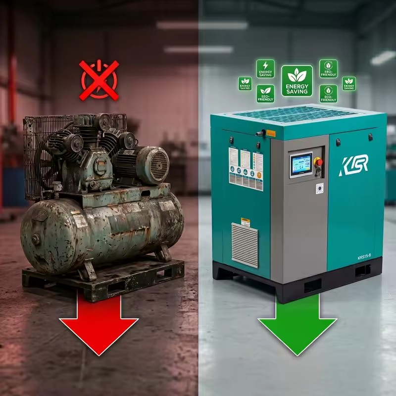 Energy Saving Screw Air Compressor 30% Power Saving Air Cooled Oil-less Lubrication Motor Quiet Operation Stable Pressure