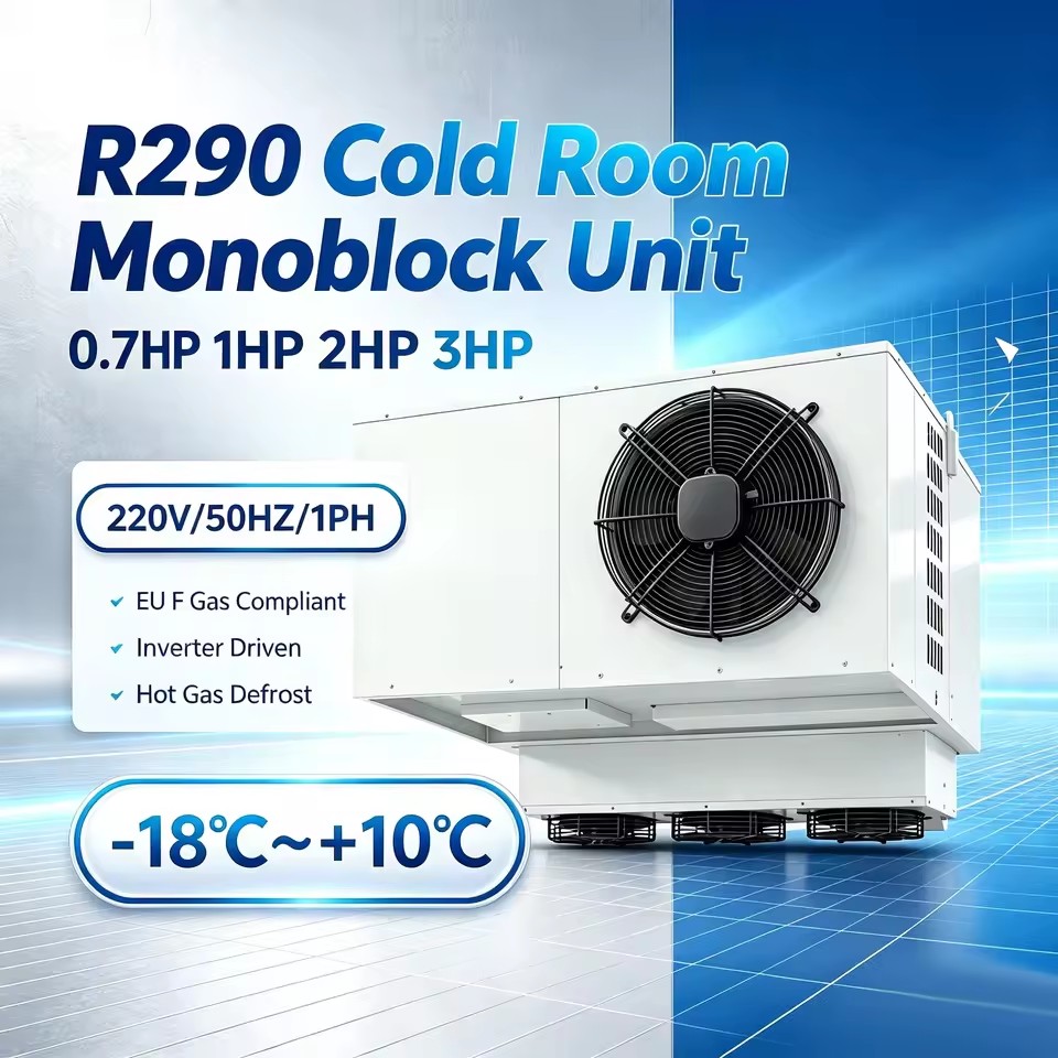 Ceiling Drop-in Inverter Scroll Compressor Refrigeration Monoblock Unit R290 -20-8C Energy Saving New 0.7-3HP Hot Gas Defrost